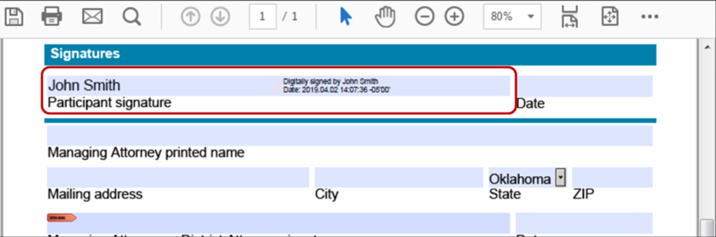 An example of what a completed signature looks like.