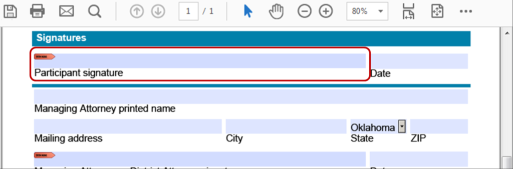 The signature line of an e-document