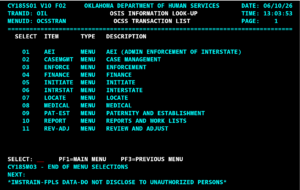 OSIS screen: OIL OCSSTRAN