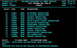 OSIS screen: OIL FINANCE