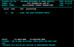 OSIS screen: OIL FINM03