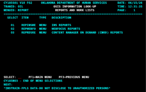 OSIS screen: OIL REPORT