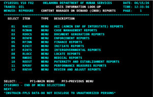 OSIS screen: OIL REPRDSRE