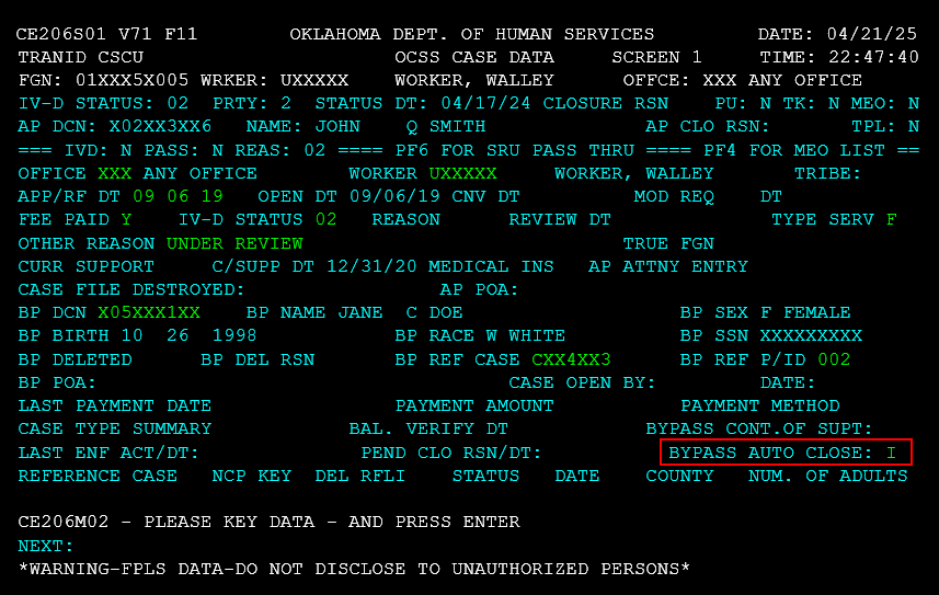 Bypass Auto Closure Indicator