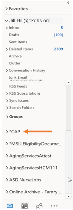 Example of where to find shared mailboxes for receiving a fax in a shared mailbox.