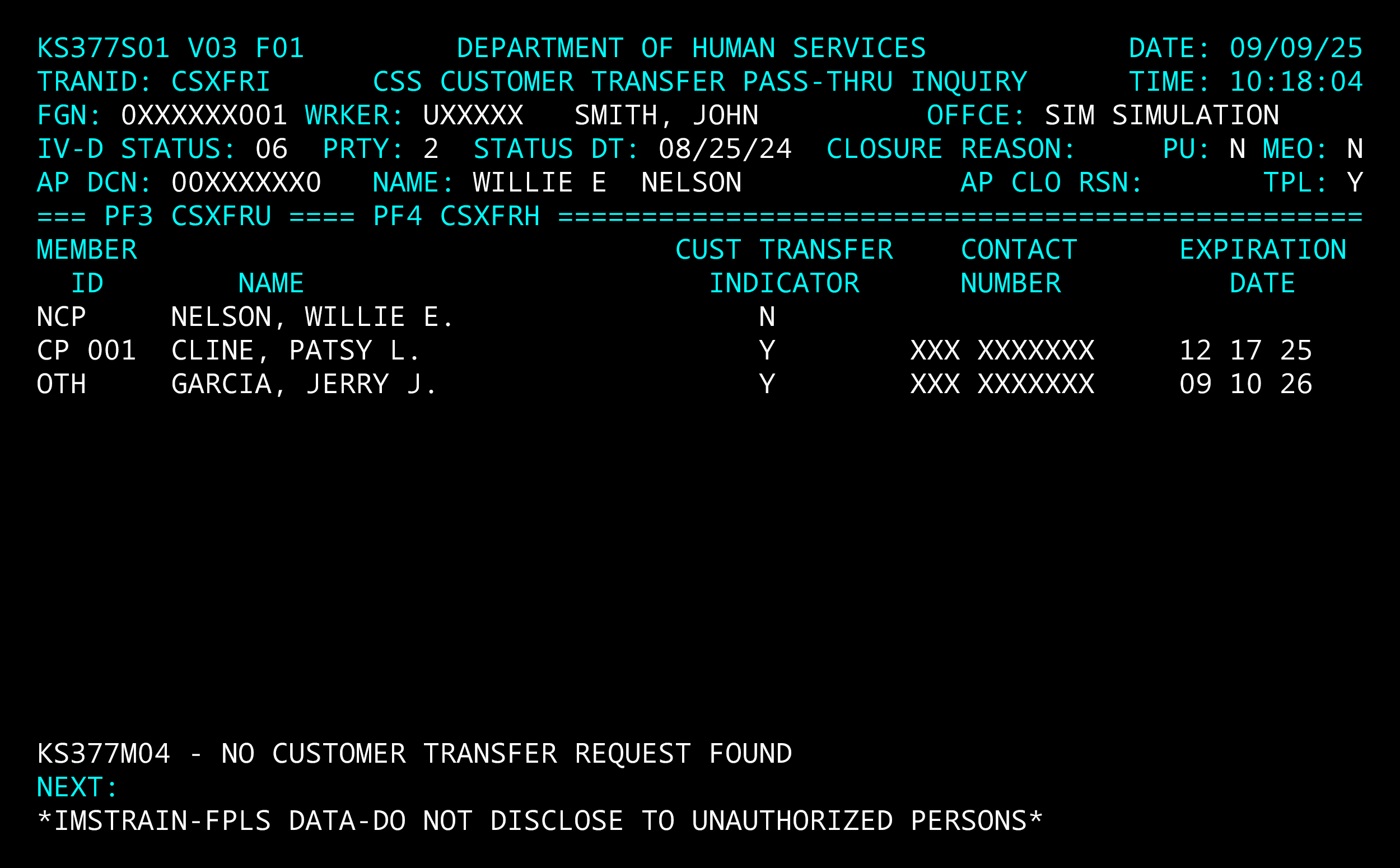 Screenshot of CSXFRI screen in OSIS. Shows two transaction examples.