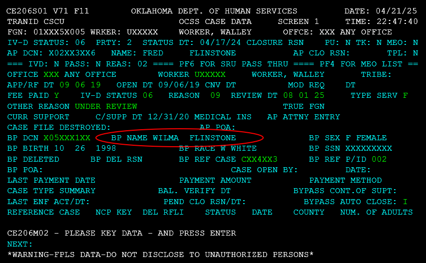 OSIS CSCU screen with BP Name filled in with Unknown Unknown as a way of avoiding the CN 150M36 error message.