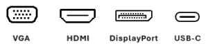 The appearance of the VGA, HDMI, DisplayPort, and USB-C ports