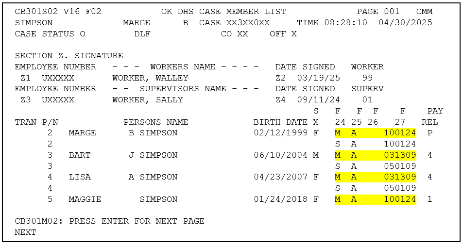 CMM screen with the medical information highlighted