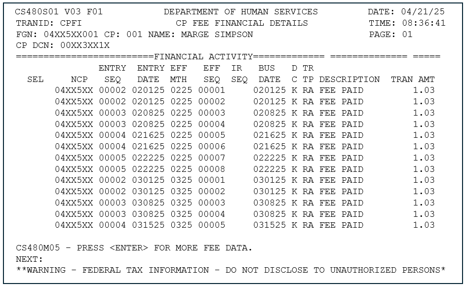 CPFI screen