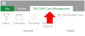 830 OAH Case Management tab with arrow point to it.