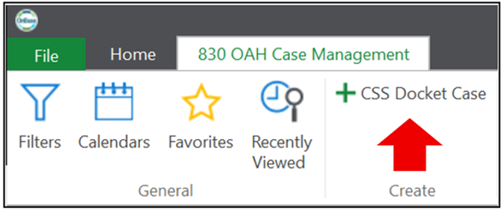 CSS Docket case button with an arrow pointing to it.