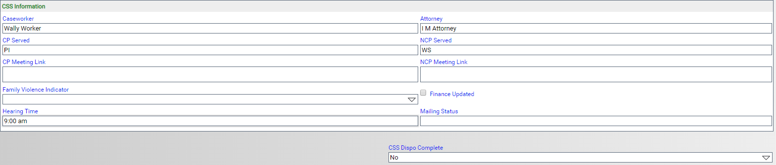 CSS information on the docket prep sheet