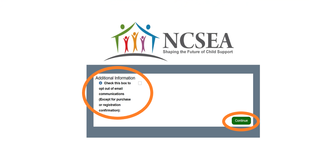 Image of Opt Out page with the area to check the box and the continue button circled.