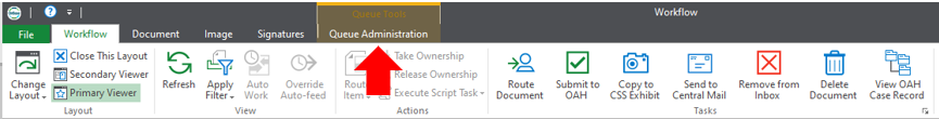 Queue Administration tab with an arrow point to it.