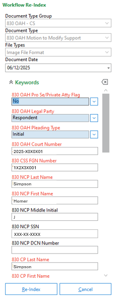 Re-index fields