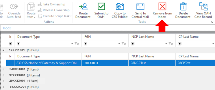Image of the button in OnBase to select to remove documents.