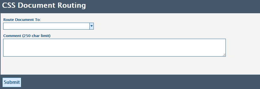The pop-up box to complete to route the document.