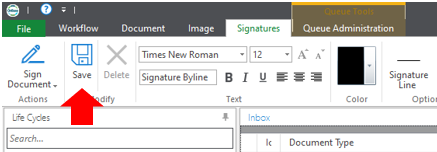 Save button with an arrow pointing at it.