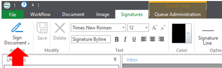 Sign Document button with an arrow pointing at it.