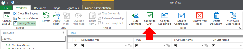Submit to OAH button with arrow pointing at it
