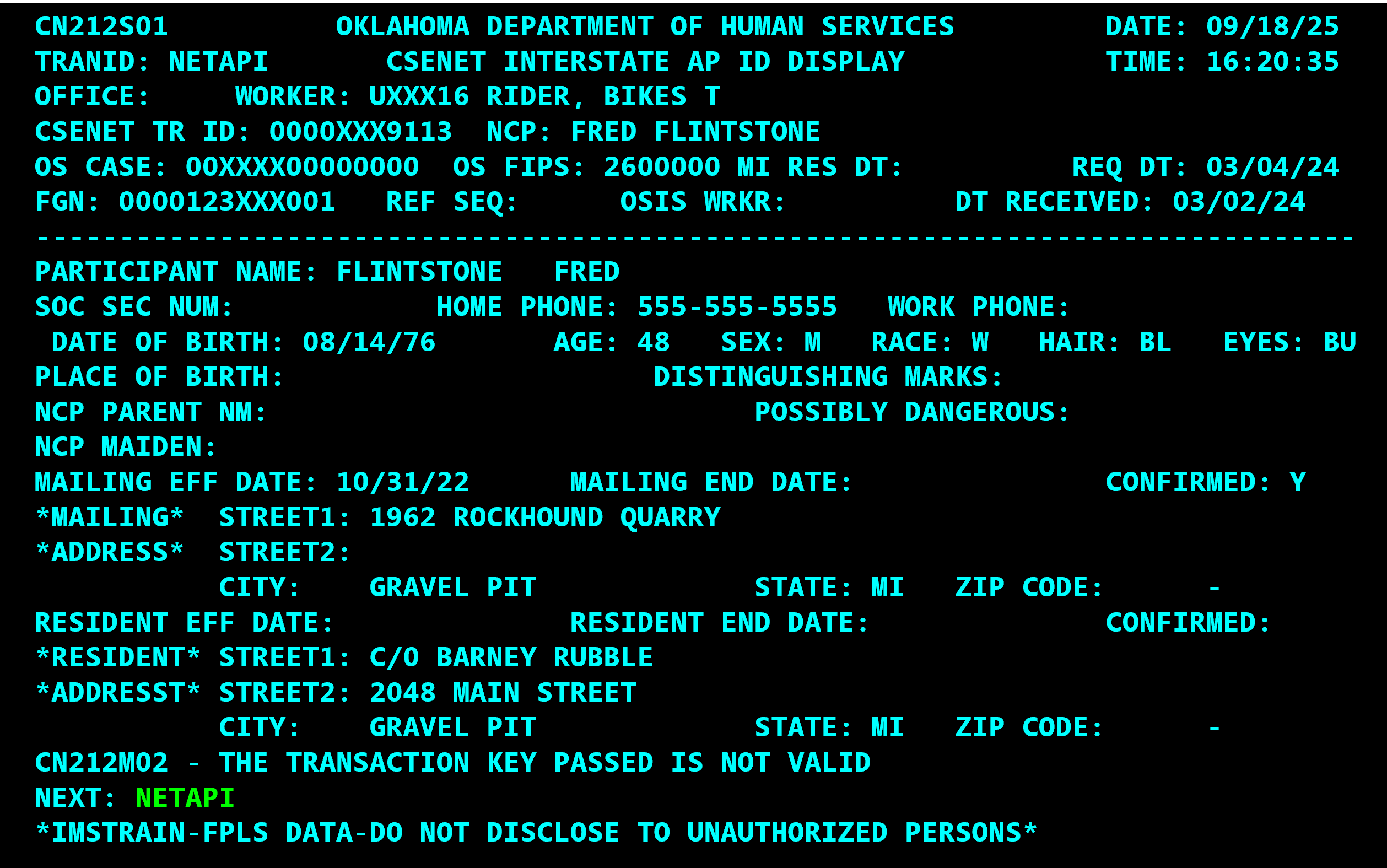 Incoming L01 transaction with locate information provided by the other state