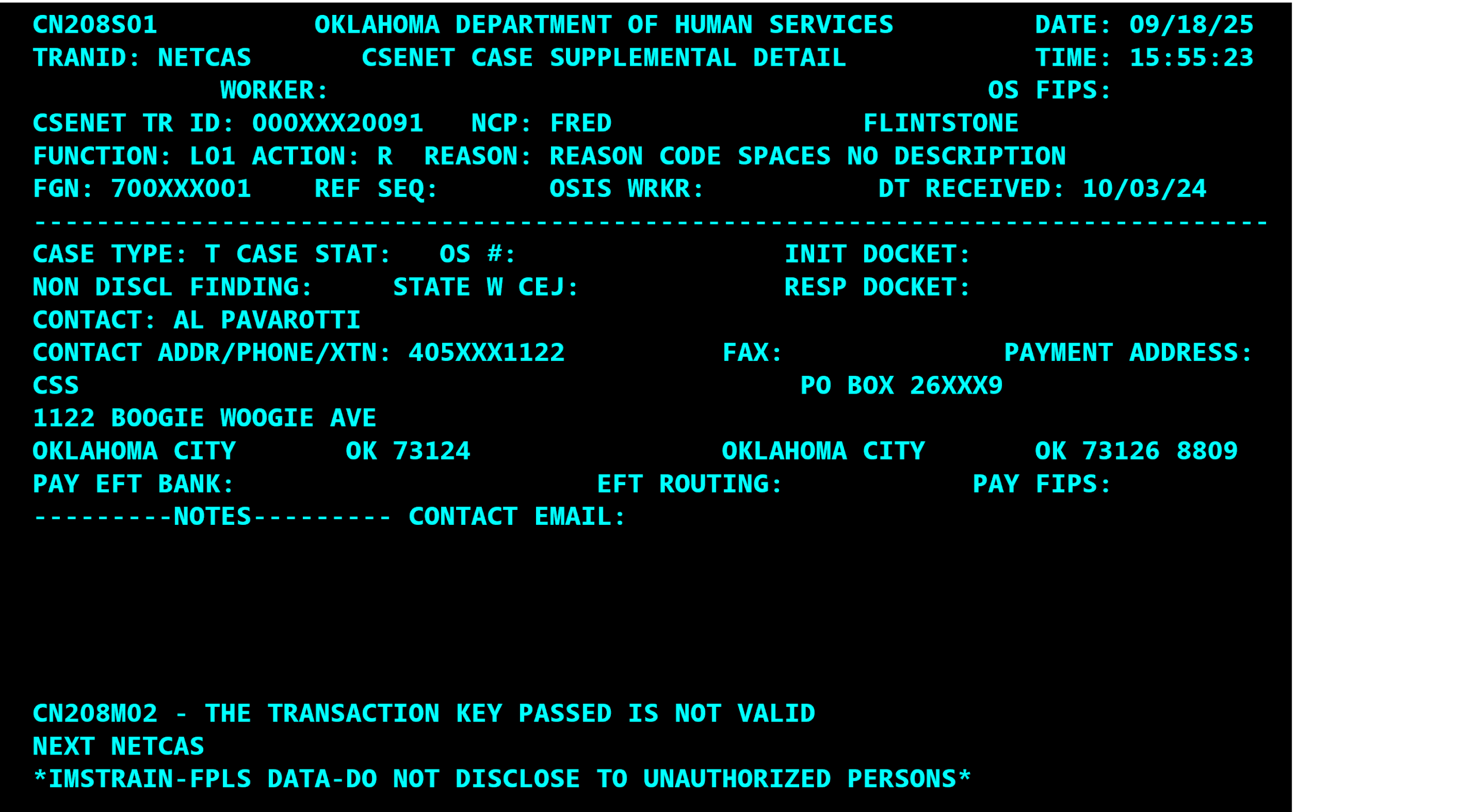 Outgoing L01 CSENet transaction 