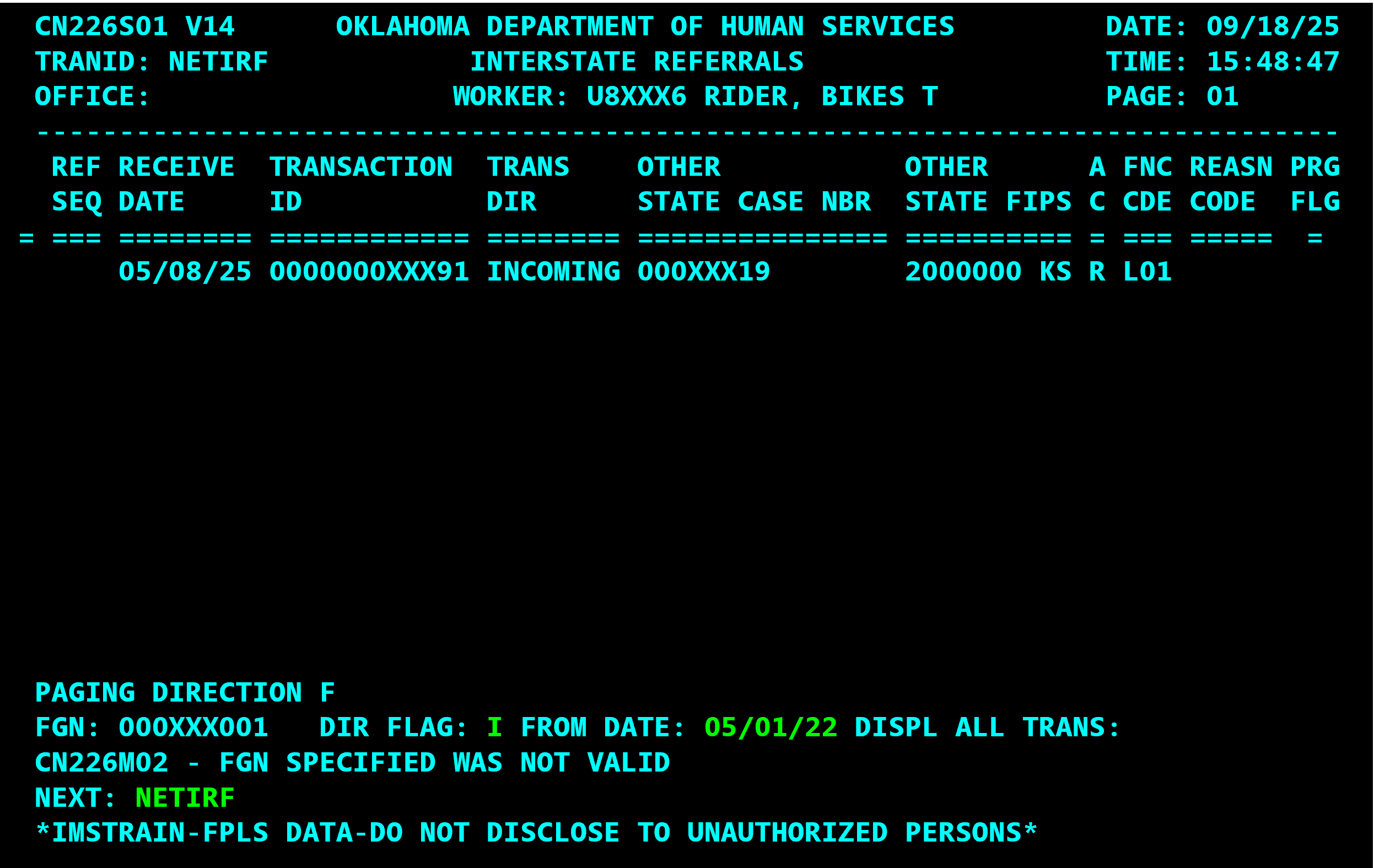 Incoming L01 Request from Kansas 