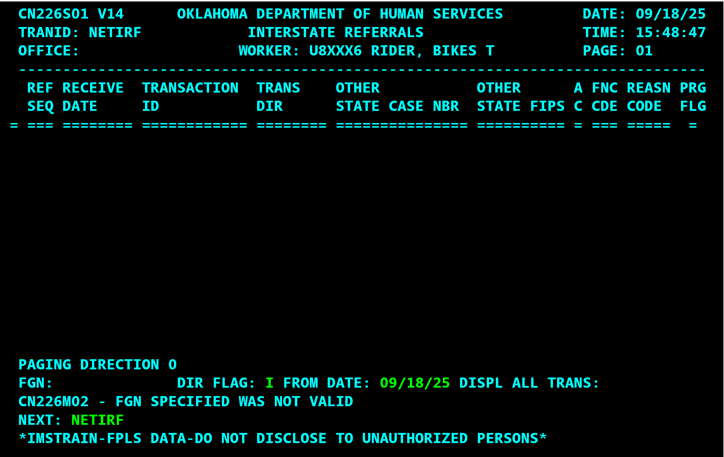 NETIRF command to view outgoing L01 CSENet transaction 