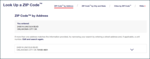  USPS ZIP Code lookup results for 2400 N Lincoln Blvd, Oklahoma City, OK 73105-4601.